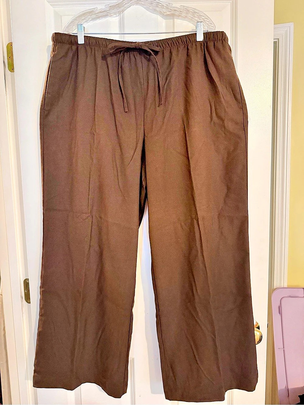 LOFT The Sawyer Pull-On Wide-Leg Pants in Brushed Flannel Brown Like New